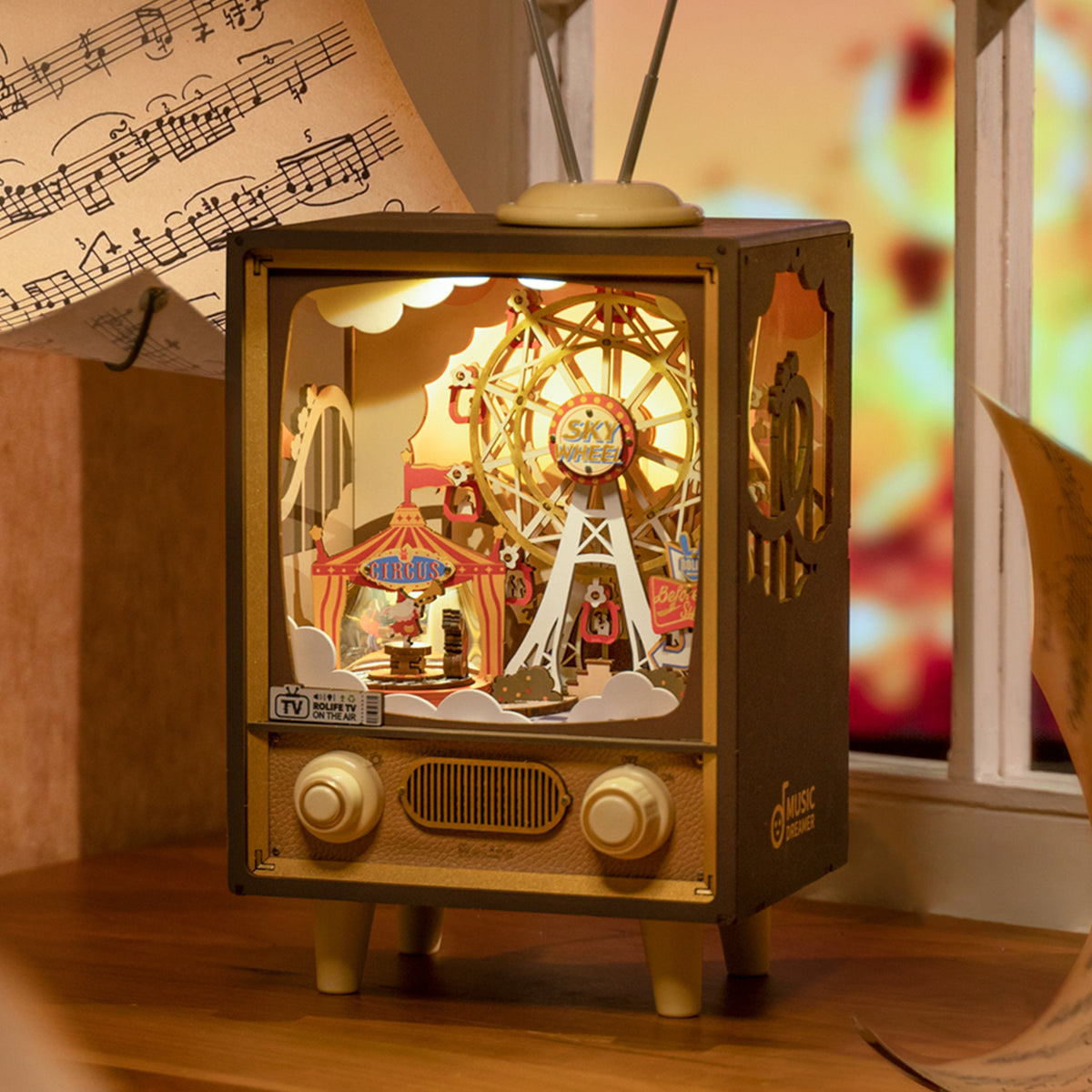 Puzzle 3D en bois avec boîte à musique DIY Rolife Sunset Carnival AMT01