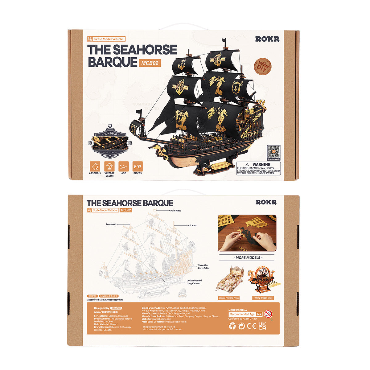 ROKR Das Seepferdchen-Bark 3D-Holzpuzzle MCB02