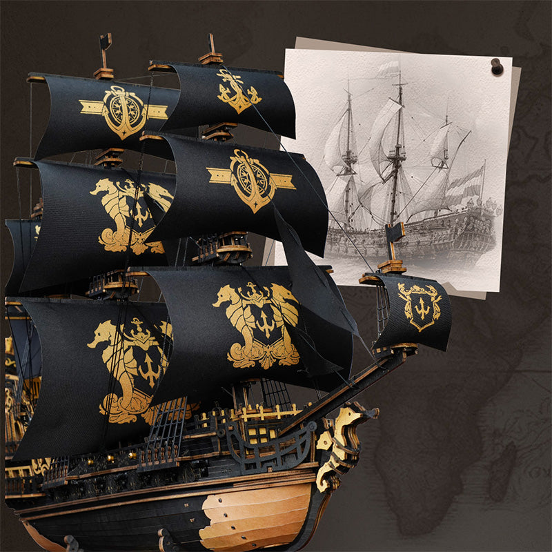 Maßstabgetreues Kriegsschiff aus der Barockzeit